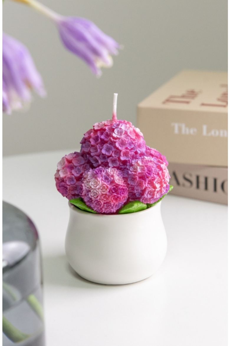 Hydrangea Flower Candle, Alternate, color, Rose Red
