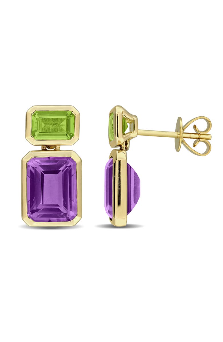 Julianna B. Gemstone Two-Stone Drop Earrings 10K, Main, color, Peridot/Amethyst