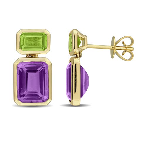 Gemstone Two-Stone Drop Earrings 10K
