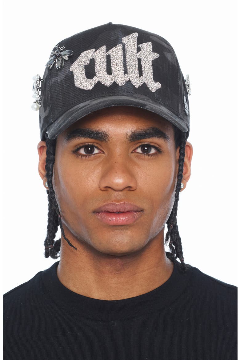 Crystal Logo Camo Trucker Hat, Alternate, color, BLACK CAMO
