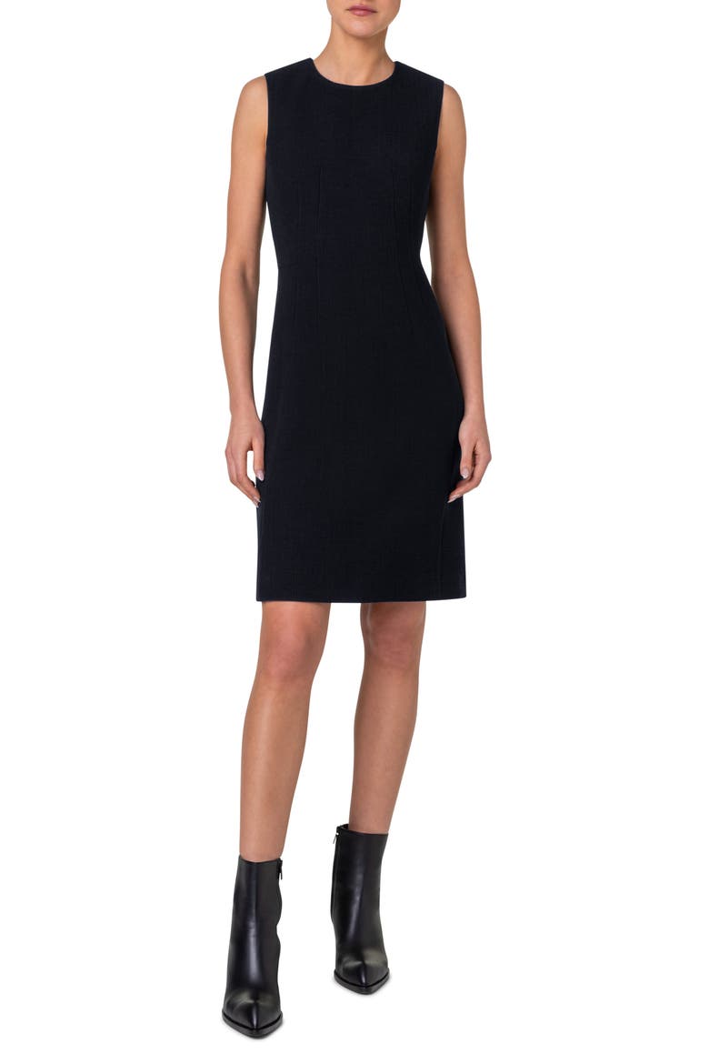 Wool Double Face Crepe Sheath Dress, Main, color, BLACK