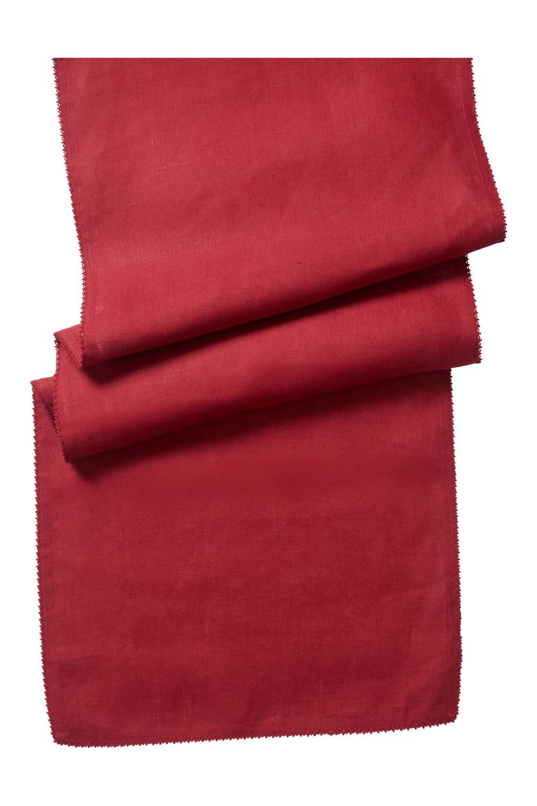 Berry Scallop Linen Table Runner, Main, color, RUBY