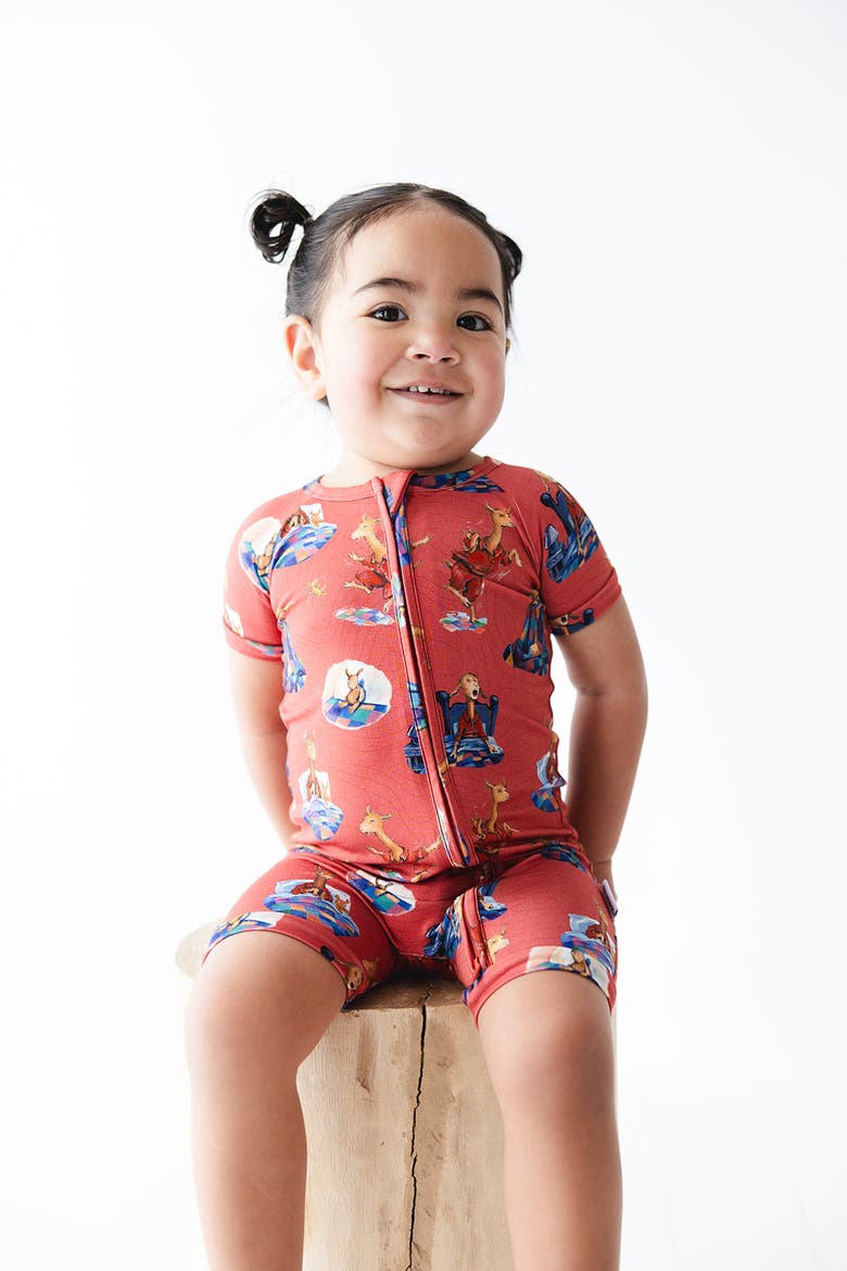 Llama Llama Red Pajama Zipper Shortie Romper, Alternate, color, Red