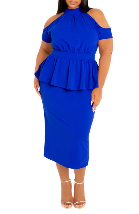 Cold Shoulder Peplum Midi Dress (Plus)
