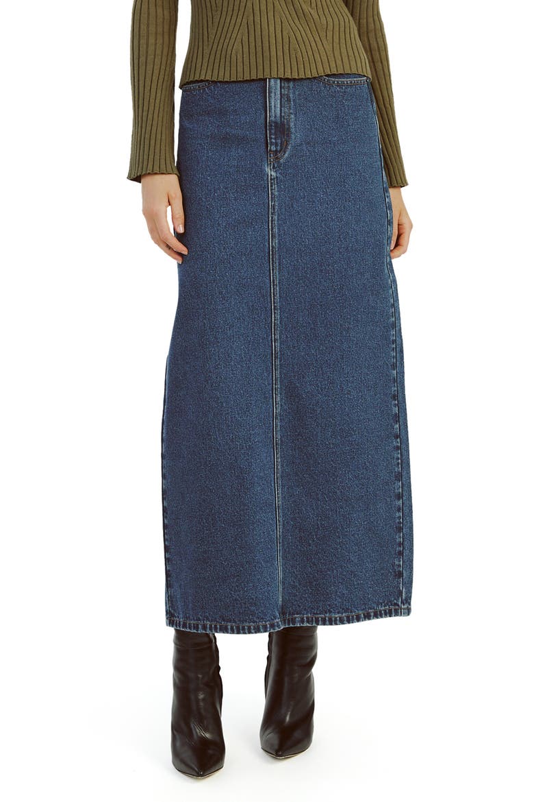 Evianna Denim Maxi Skirt, Main, color, WASHED INDIGO