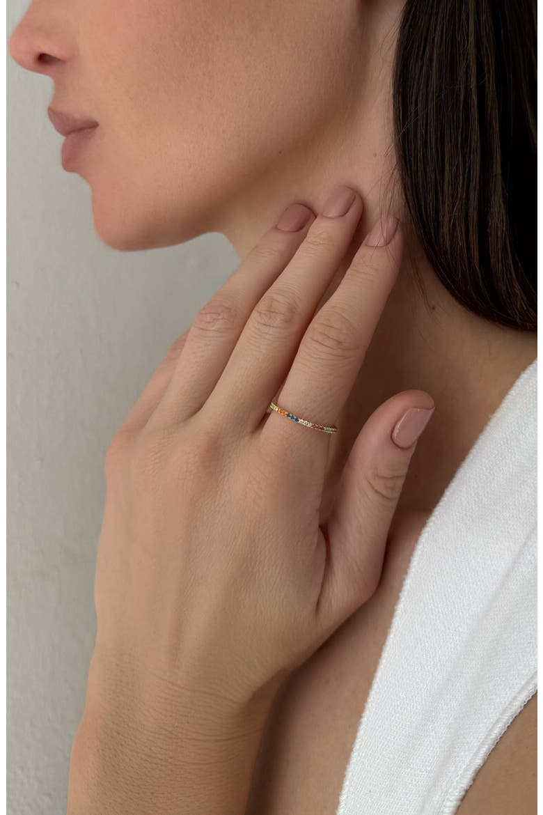 14K Gold Plated Rainbow Cubic Zirconia Eternity Band Ring, Alternate, color, GOLD MULTI