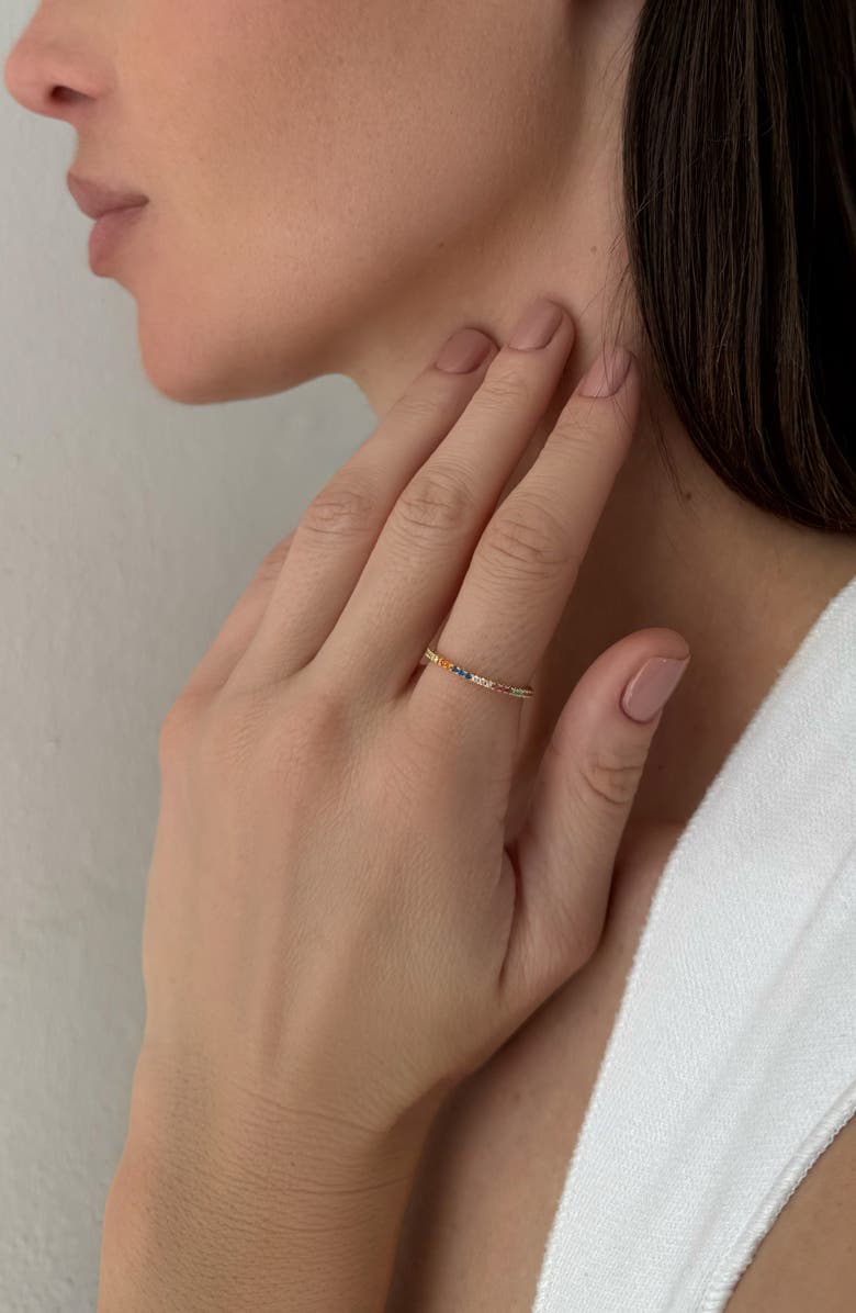 Adornia 14K Gold Plated Rainbow Cubic Zirconia Eternity Band Ring, Alternate, color, 