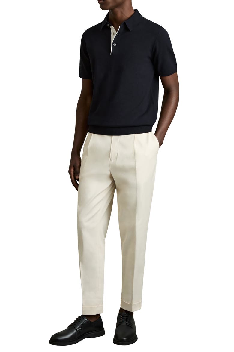 Finch Short Sleeve Linen & Cotton Polo Sweater, Alternate, color, NAVY
