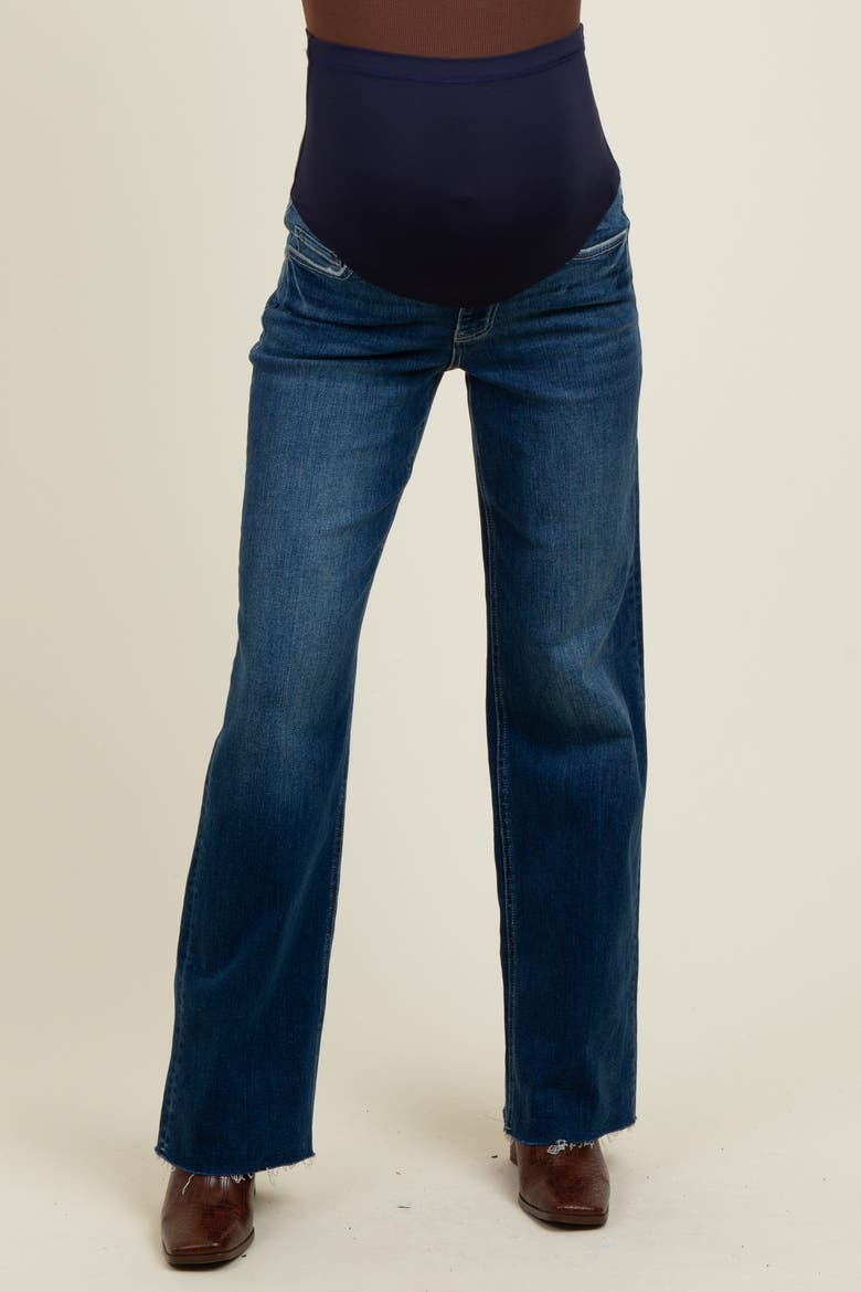 Raw Hem Slim Wide Leg Maternity Jeans, Alternate, color, Navy Blue