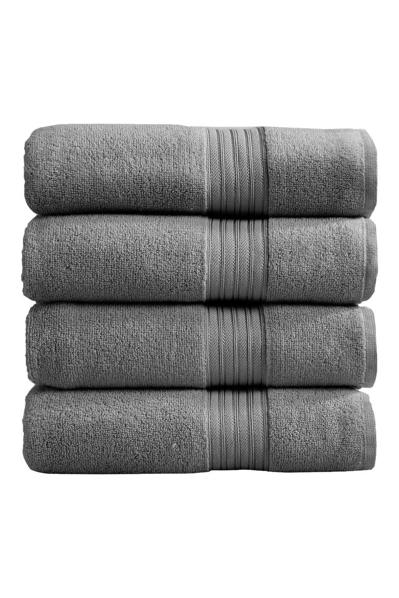 Quick-Dry Cotton 4-Pack Bath Towel Set, Main, color, SOLID - DARK GREY