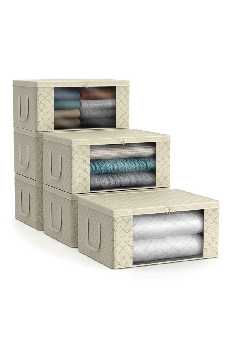 6-Pack Foldable Storage Bins, Main, color, BEIGE