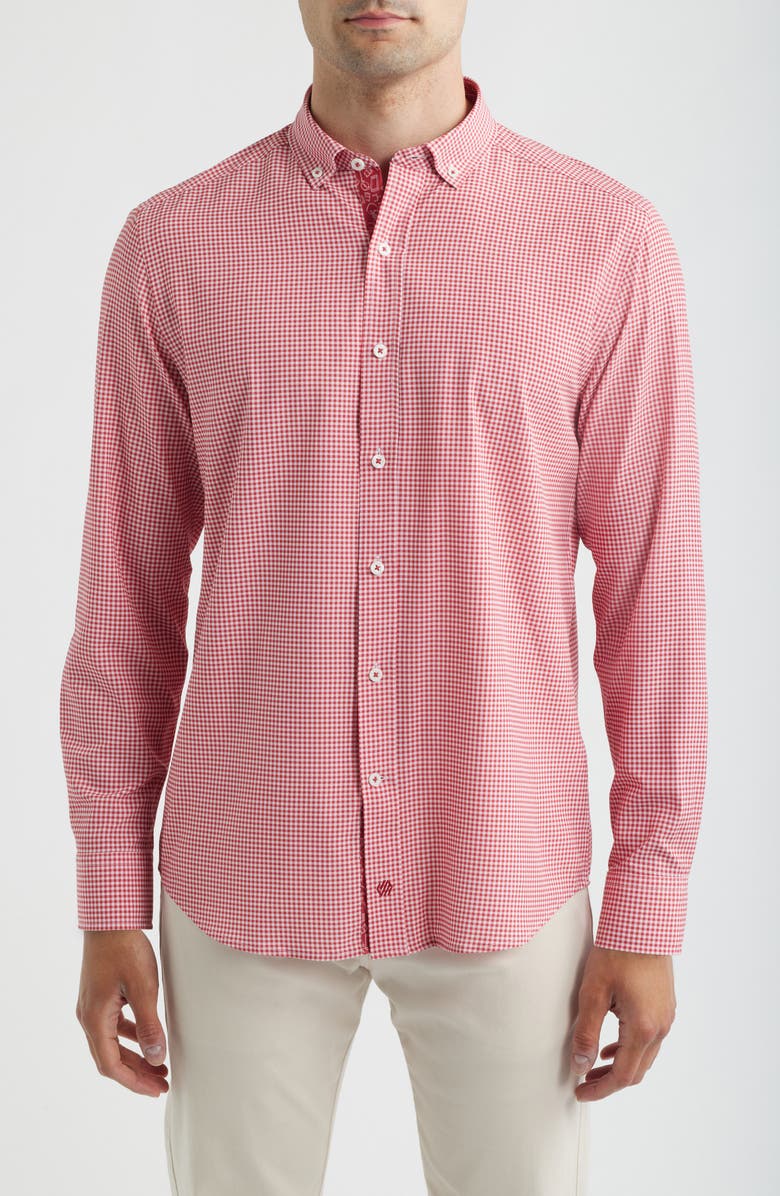Johnston & Murphy XC+<sup>™</sup> Performance Game Day Gingham Button-Up Shirt, Main, color, Red