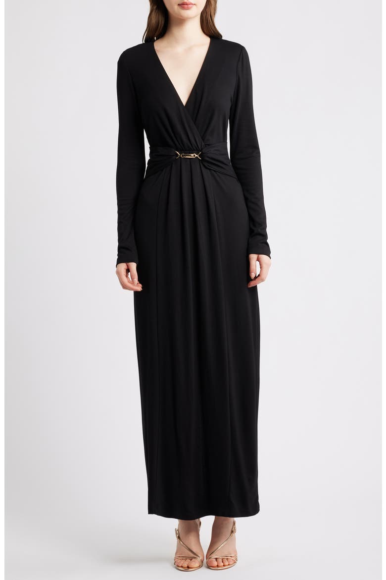 halogen long sleeve dress Wrap Front Long Sleeve Maxi Dress (Women)