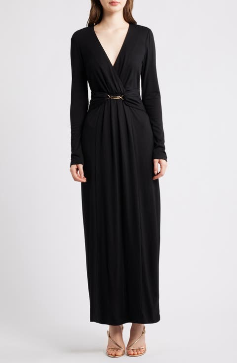 Wrap Front Long Sleeve Maxi Dress