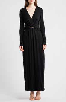 Halogen® Wrap Front Long Sleeve Maxi Dress