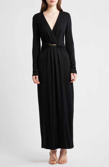 Halogen® Wrap Front Long Sleeve Maxi Dress