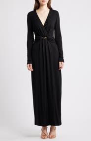 Halogen® Wrap Front Long Sleeve Maxi Dress