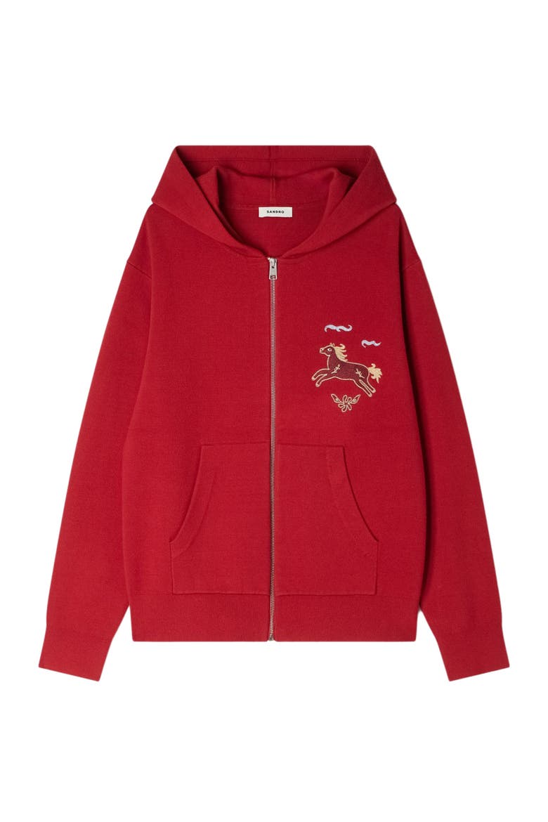 Animal print zip-up cardigan, Alternate, color, Red