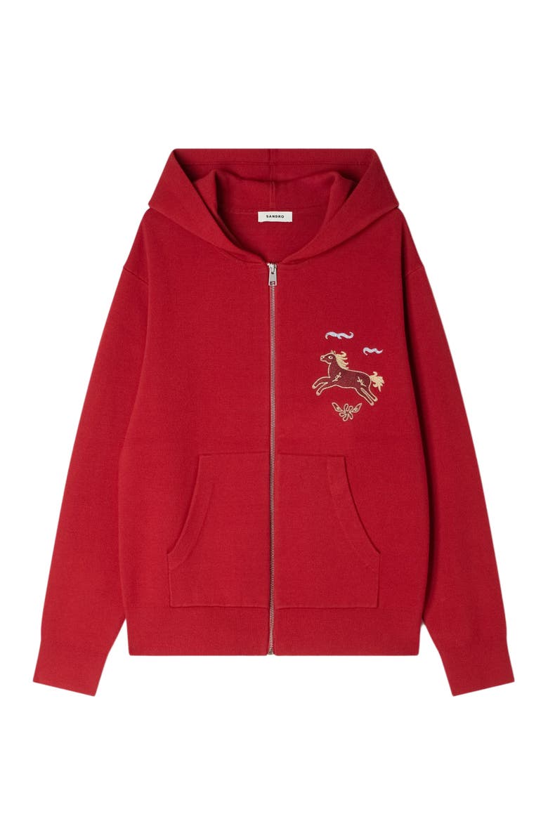SANDRO Animal print zip-up cardigan, Alternate, color, Red