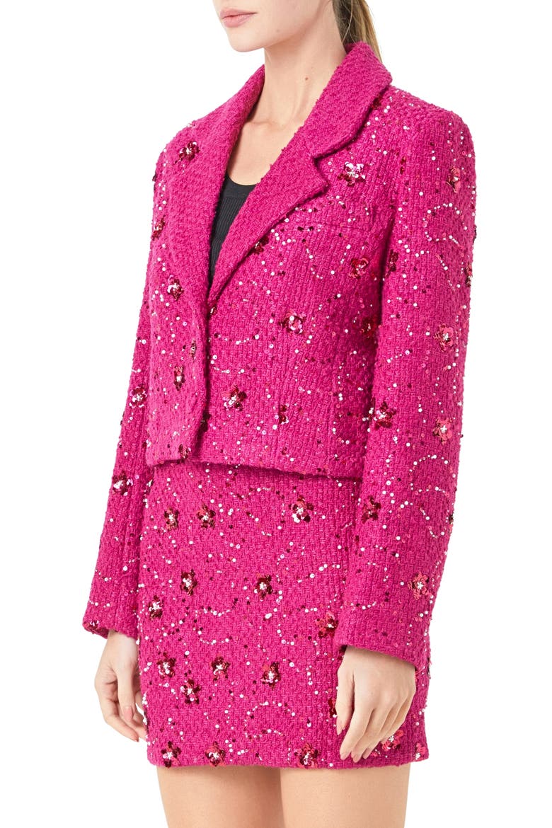 Sequin Crop Blazer, Alternate, color, BERRY