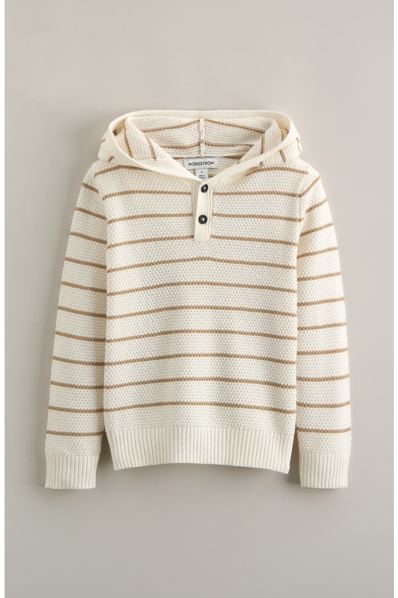 Kids' Hooded Henley Sweater, Main, color, IVORY EGRET-TAN LEGACY STRIPE