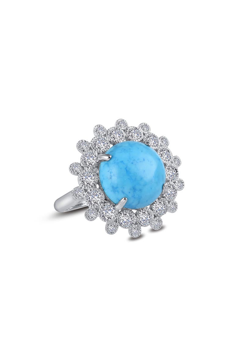 Art Deco Simulated Diamond Halo Simulated Turquoise Ring, Main, color, TURQUOISE/ WHITE