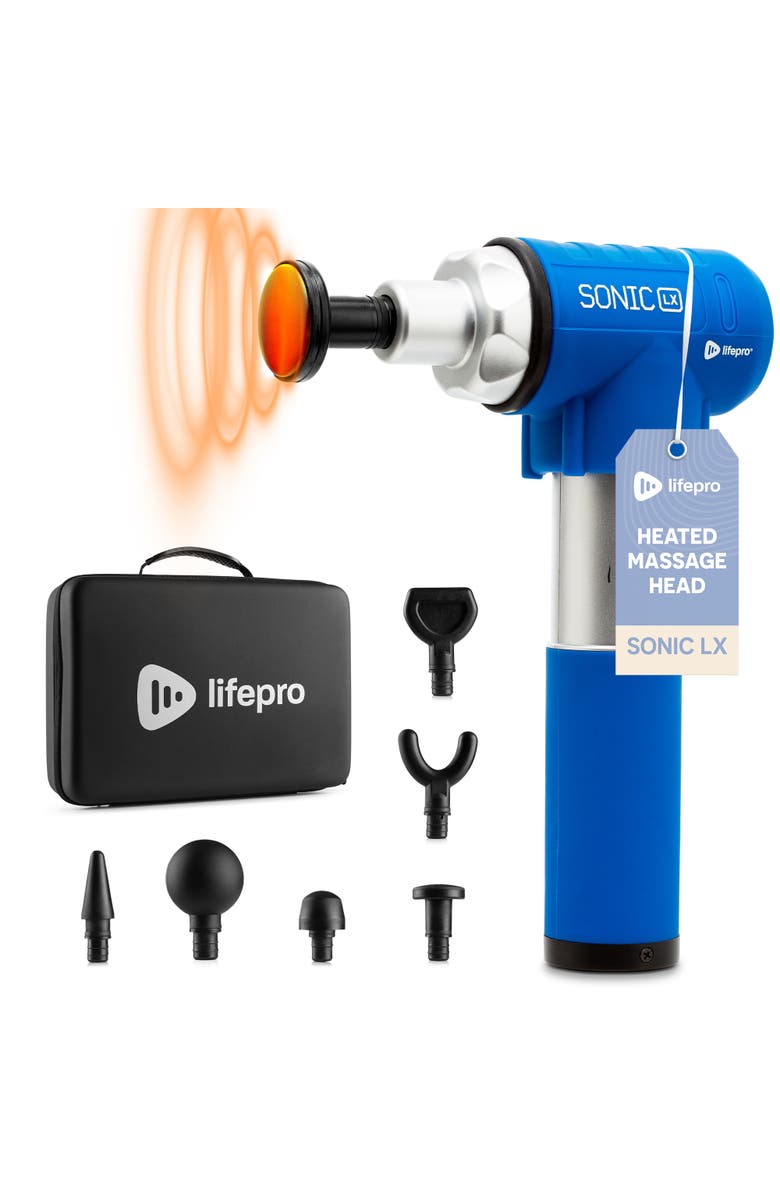 Lifepro Sonic LX Heated Deep Tissue Massage Gun Portable Handheld Percussion Massager, Main, color, Blue