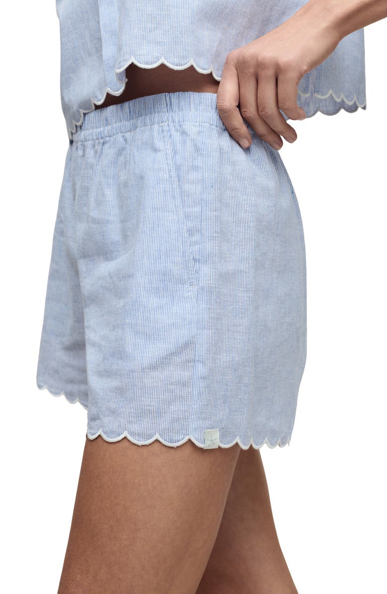 Barefoot Dreams<sup>®</sup> Scallop Linen Blend Pajama Shorts, Alternate, color, Lakeside Stripe