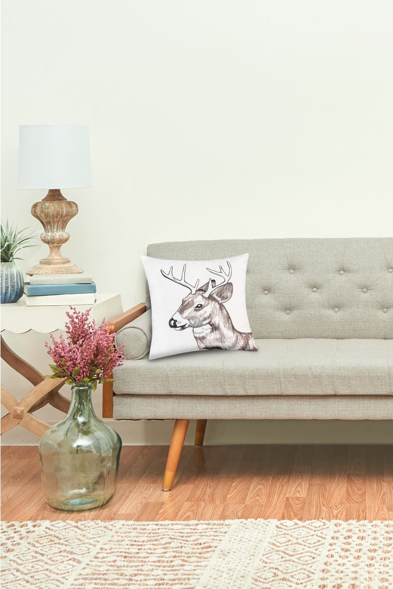 Deer Buck Portrait Indoor/Outdoor Embroidered Accent Throw Pillow 18" x 18", Alternate, color, Brown