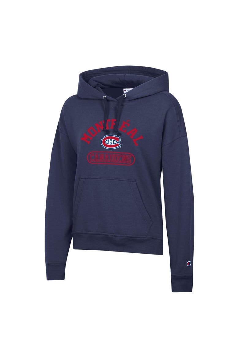Women's Champion  Navy Montreal Canadiens Arched Pill Box Hoodie, Alternate, color, Navy
