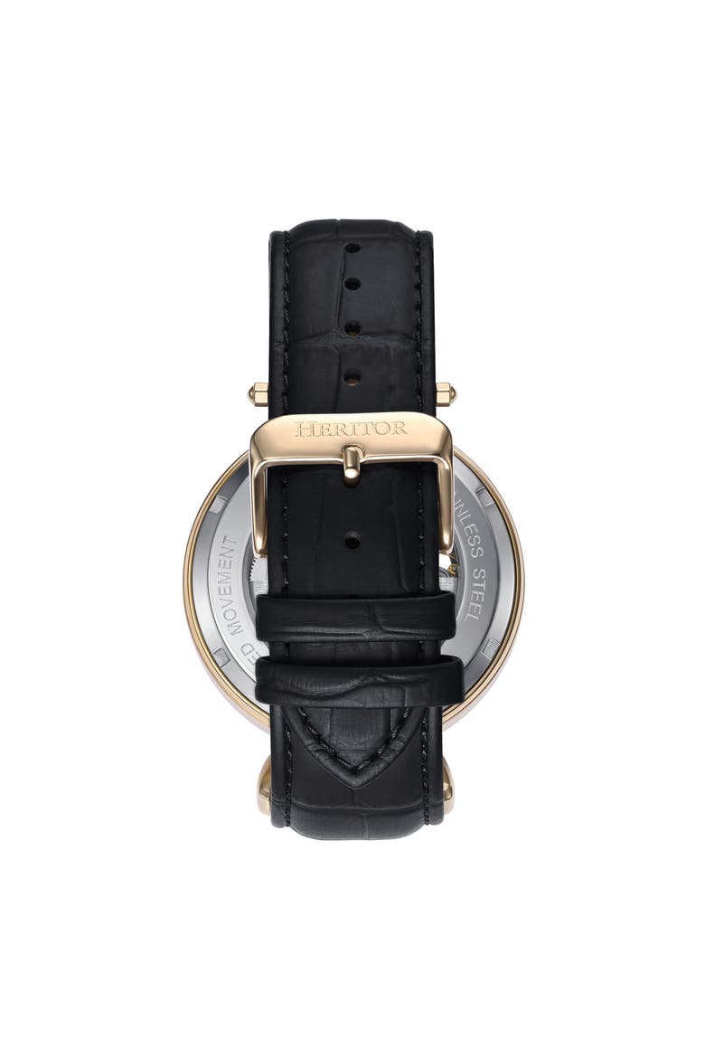 Lincoln Leather-Band Skeleton Watch with Moon Phase, Alternate, color, Gold