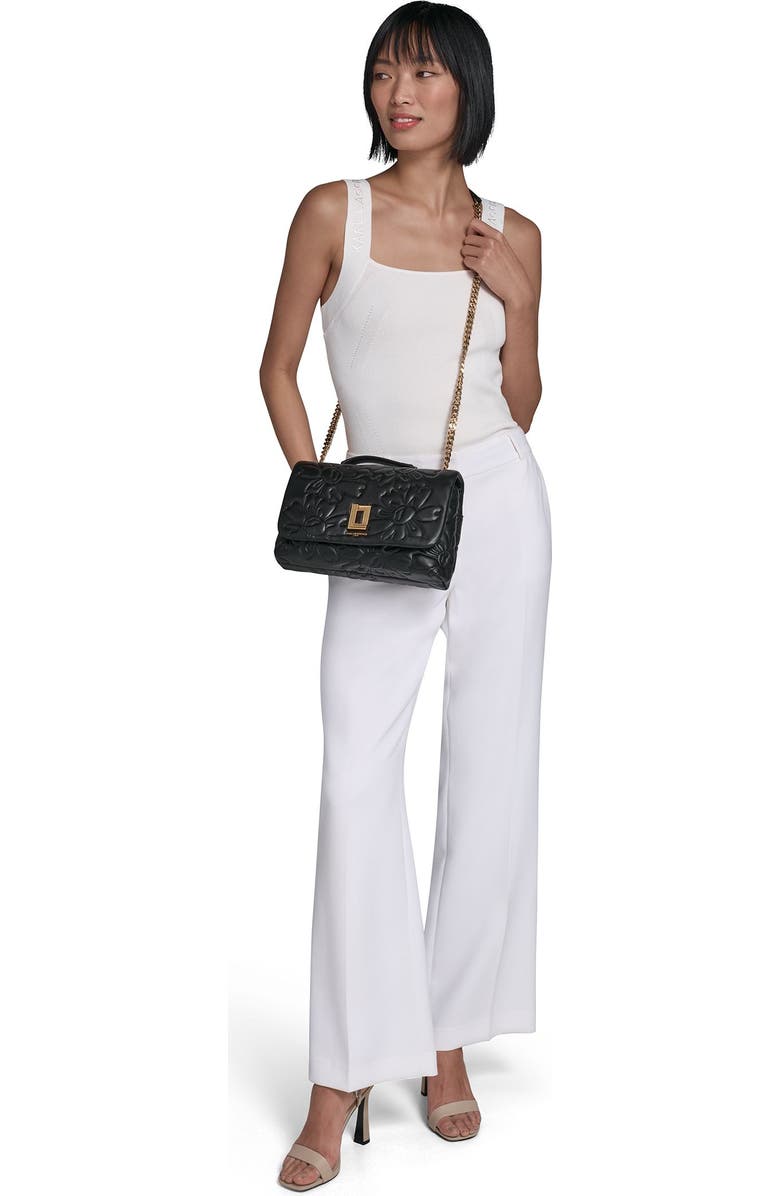 KARL LAGERFELD PARIS Lafayette Quilted Floral Shoulder, Alternate, color, Black/Gold