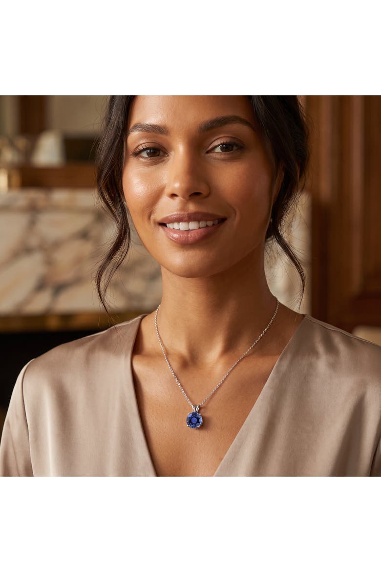 3.50ct Round Blue Sapphire Solitaire Pendant 14k Gold Necklace Lab Grown 9mm, Alternate, color, White Gold
