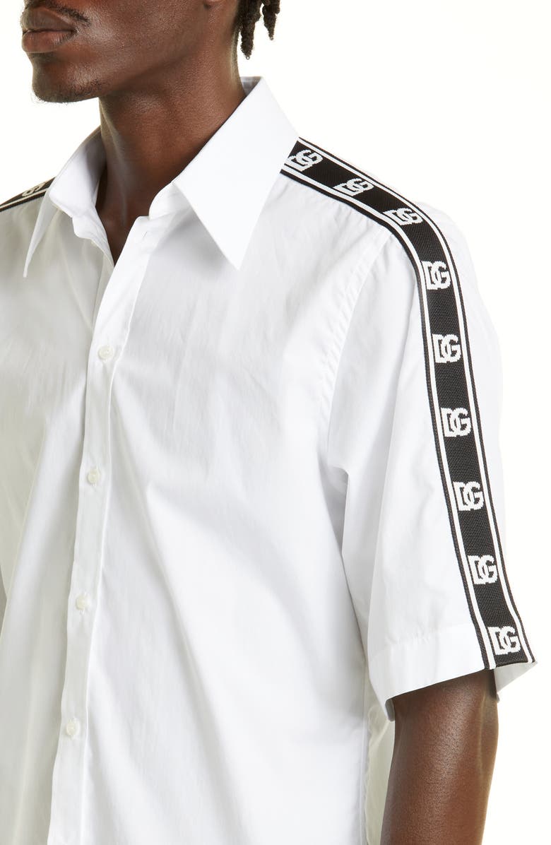Dolce&Gabbana Men's Martini Fit Logo Tape Short Sleeve Button-Up Shirt, Alternate, color,