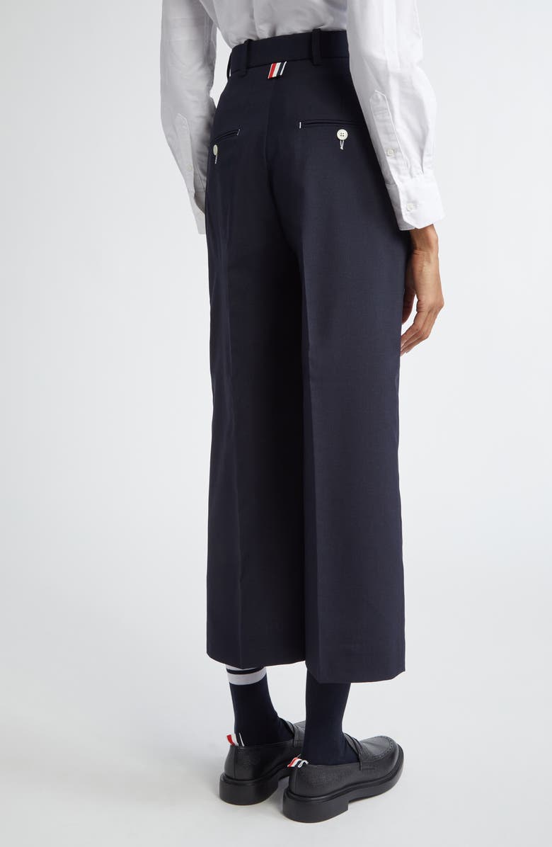 Thom Browne School Uniform Pleated High Waist Crop Pants, Alternate, color, Navy