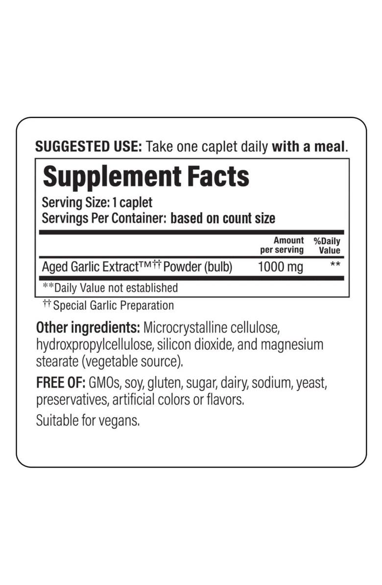 Kyolic Aged Garlic Extract Formula 250, Cardiovascular Health, One Per Day 60 Ct Caplets, Alternate, color, NO COLOR