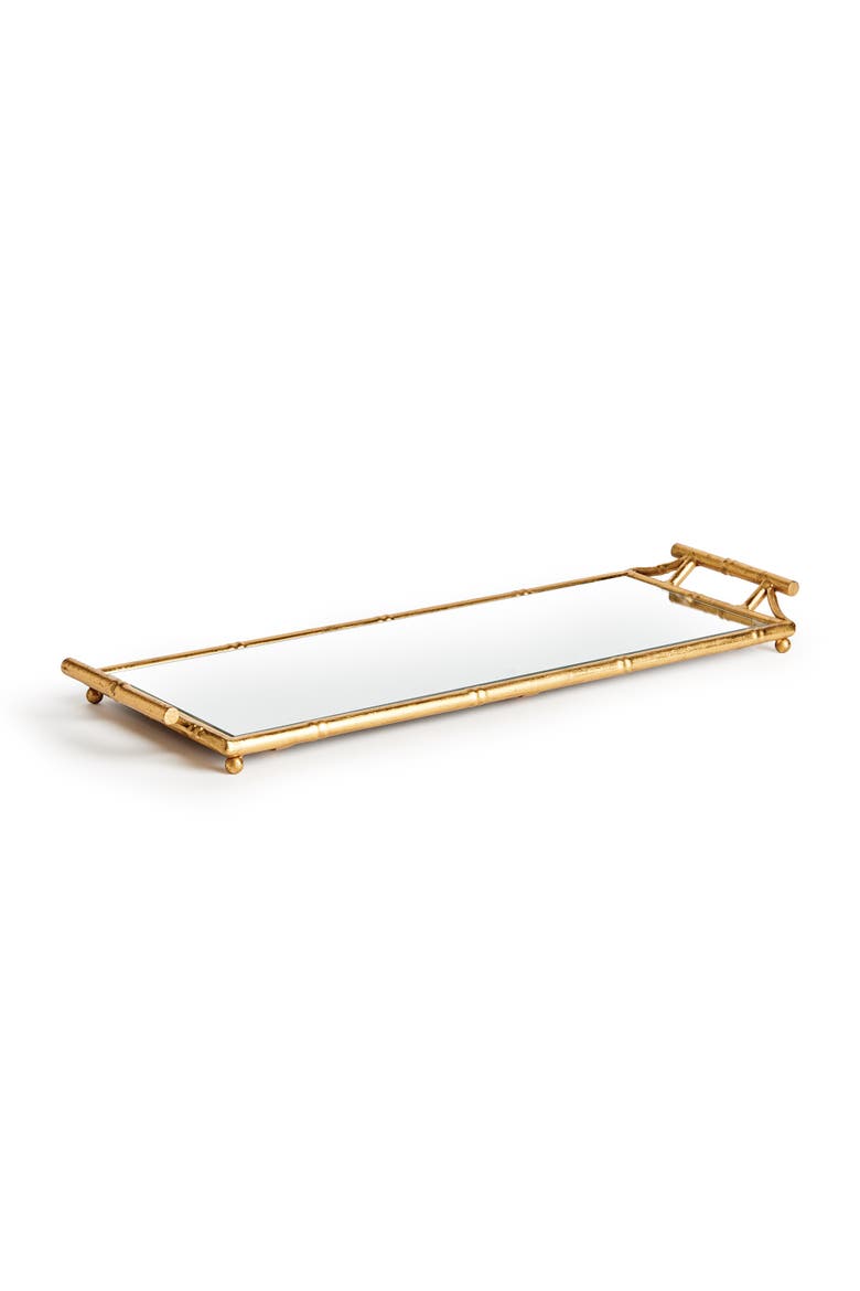 Daphne Narrow Decorative Mirrored Tray With Handles, Main, color, Gold