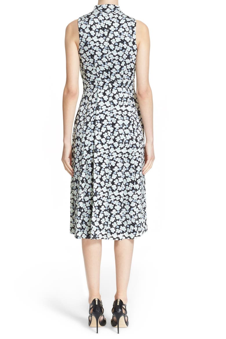 Floral Print Silk Twill Dress, Alternate, color, BLACK PANSY PRINT