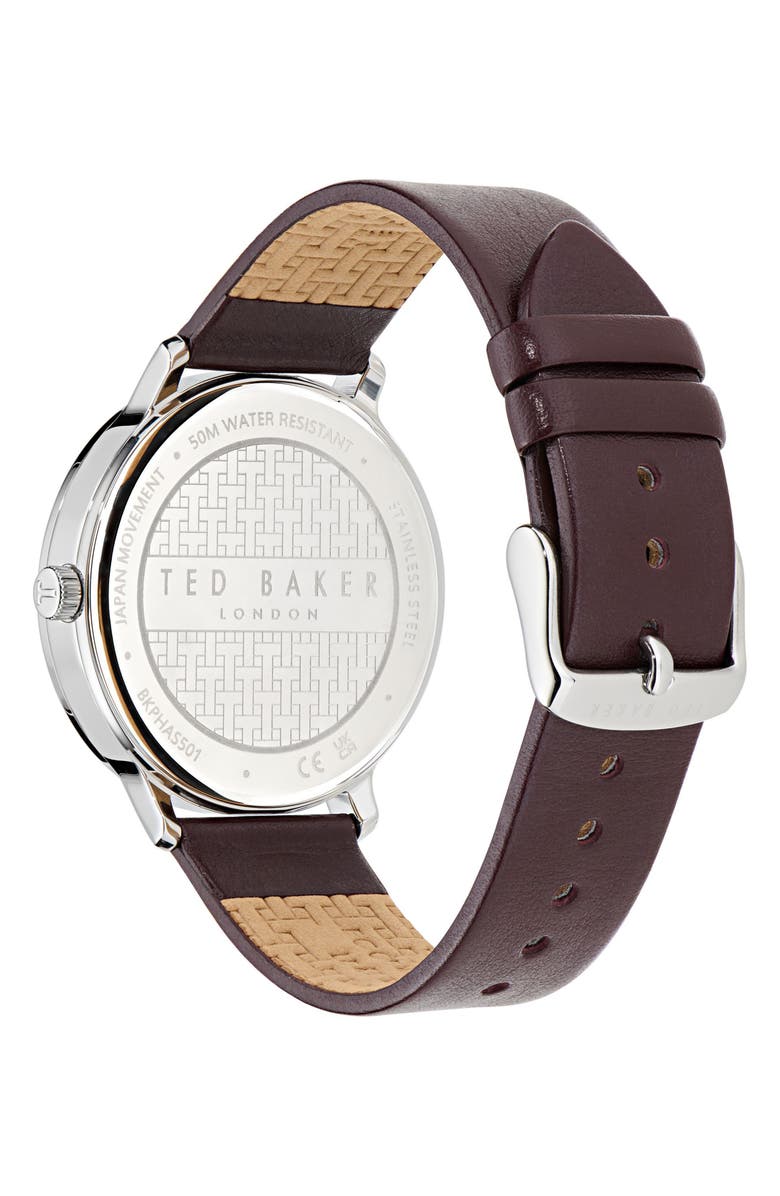 Ted Baker Leather Strap Watch, 42mm, Alternate, color, Burgundy