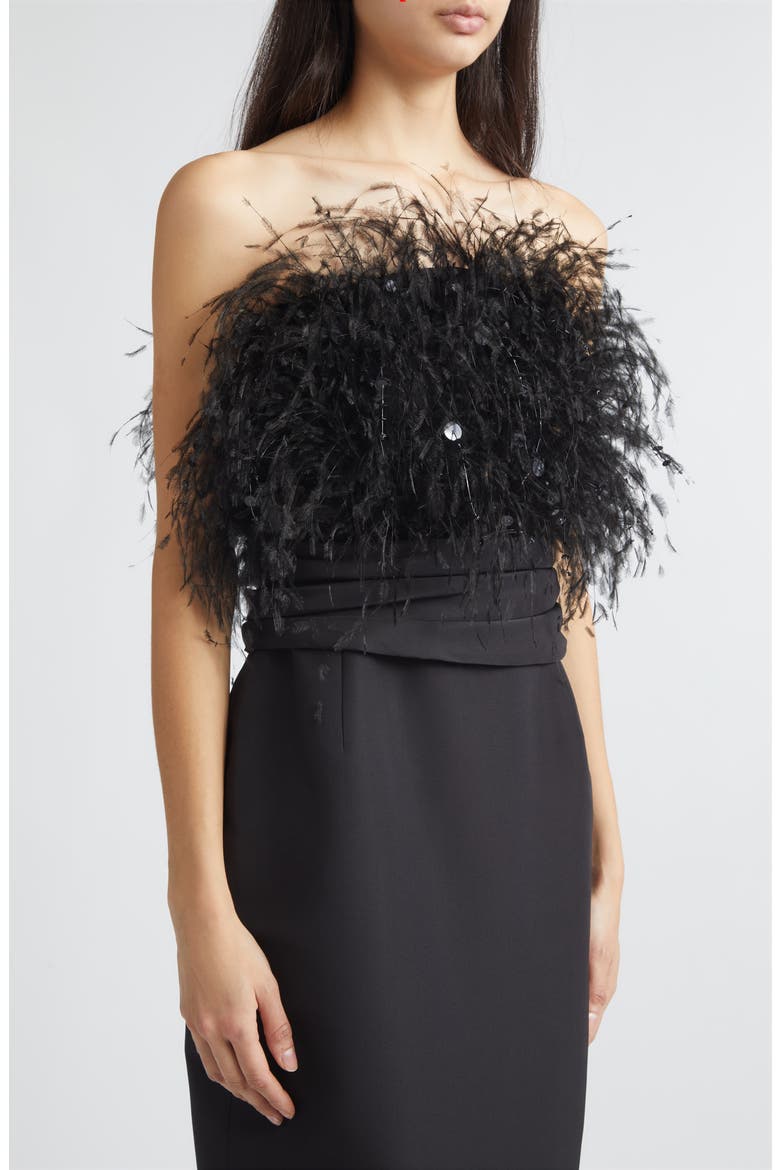Feather Embroidered Point d'Esprit Strapless Silk Faille Gown, Alternate, color, BLACK