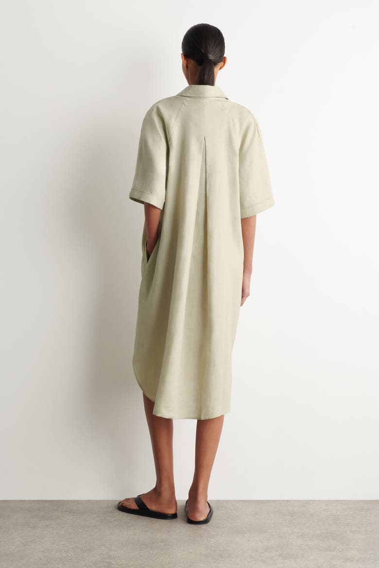 Short-Sleeved Linen Shirt Dress, Alternate, color, BEIGE
