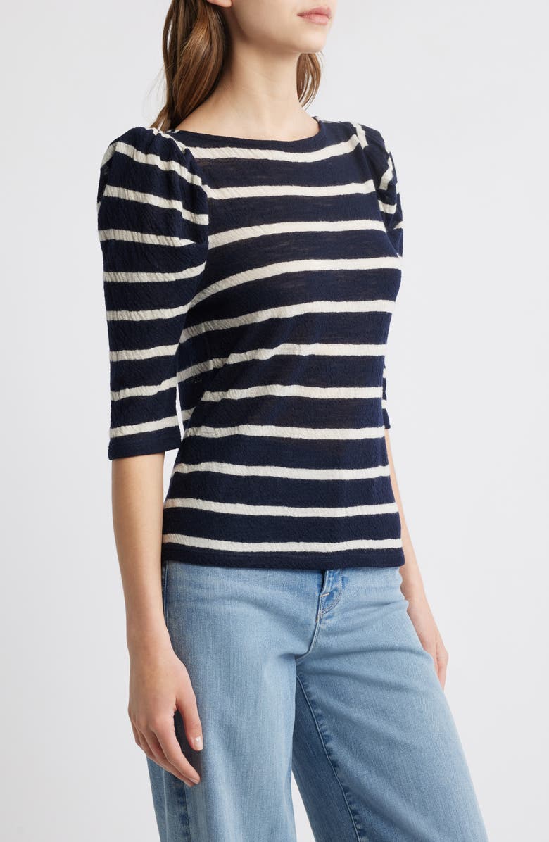 FRAME The Ruched Stripe Wool T-Shirt, Alternate, color, Navy Multi