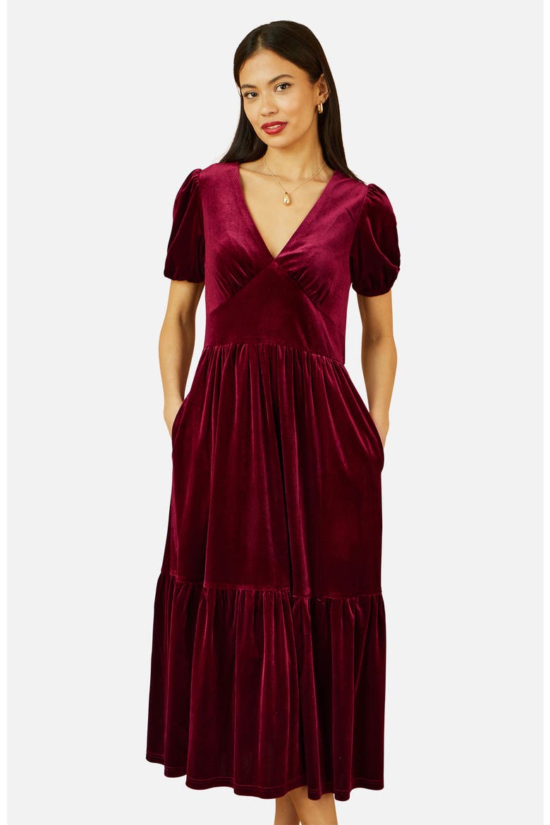 Velvet Midi Dress, Main, color, Burgundy