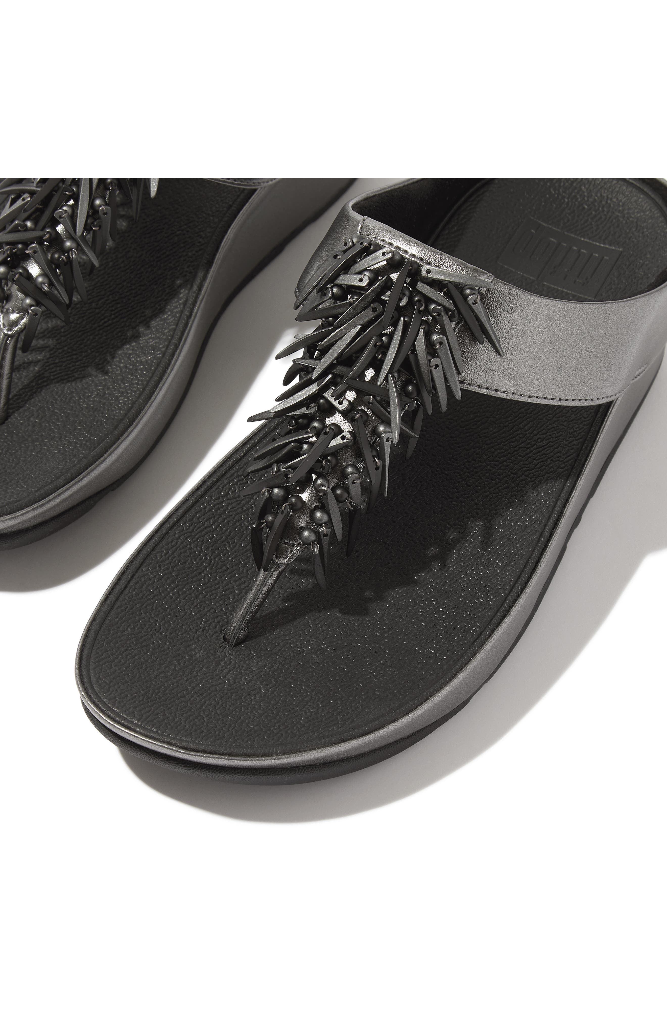 FitFlop Rumba Beaded Wedge Flip Flop, Alternate, color, Pewter Black