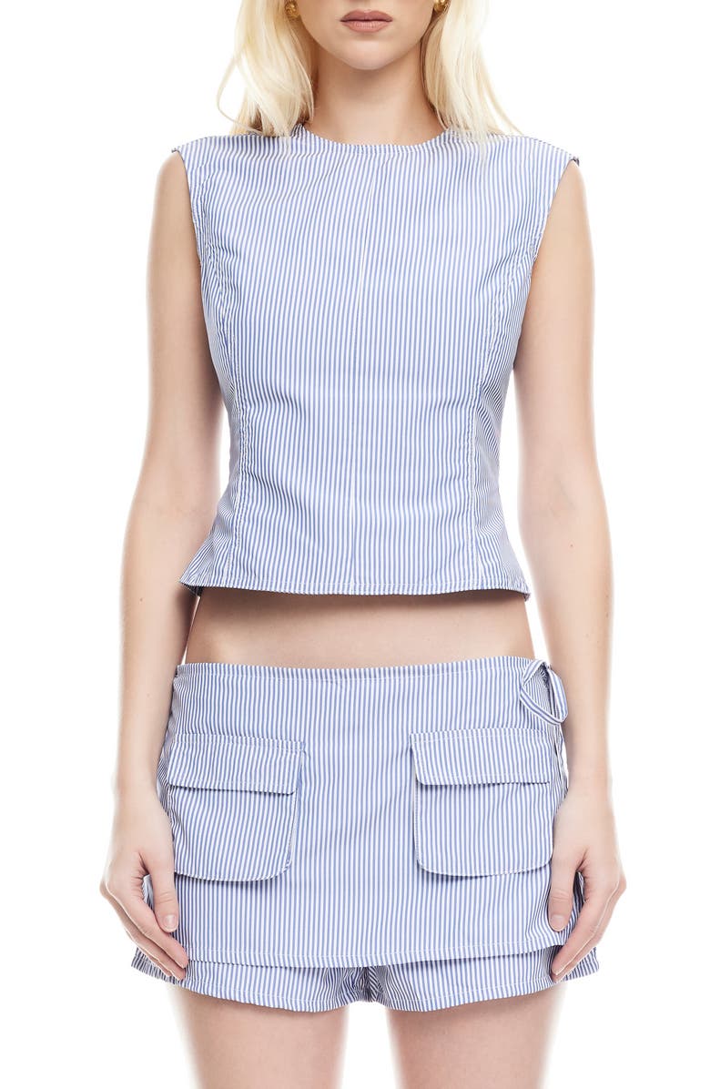 LIONESS Countryside Stripe Open Back Top, Main, color, Blue Stripe