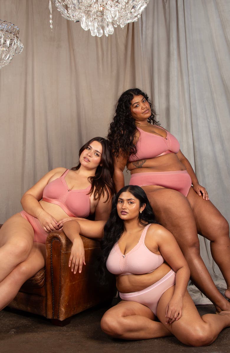 Curvy Couture Lace Trim Wireless Bra, Alternate, color, Desert Dawn