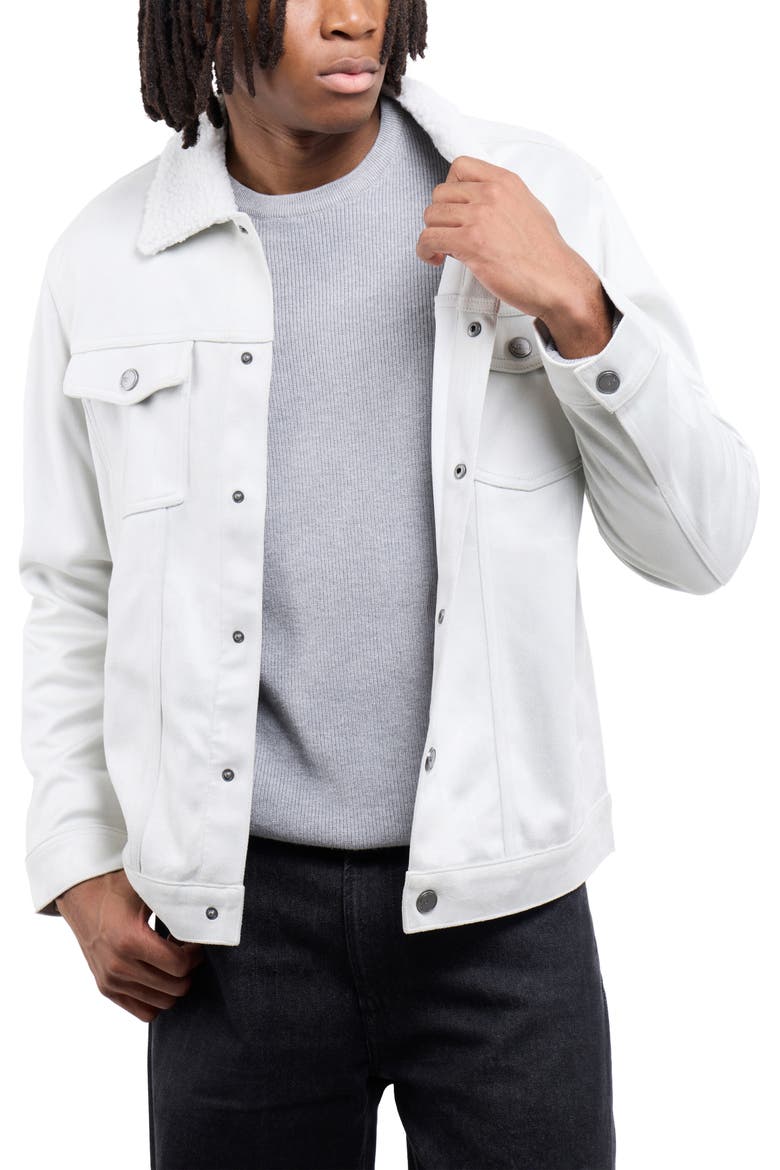 Faux Fur Collar Faux Suede Jacket, Alternate, color, STONE