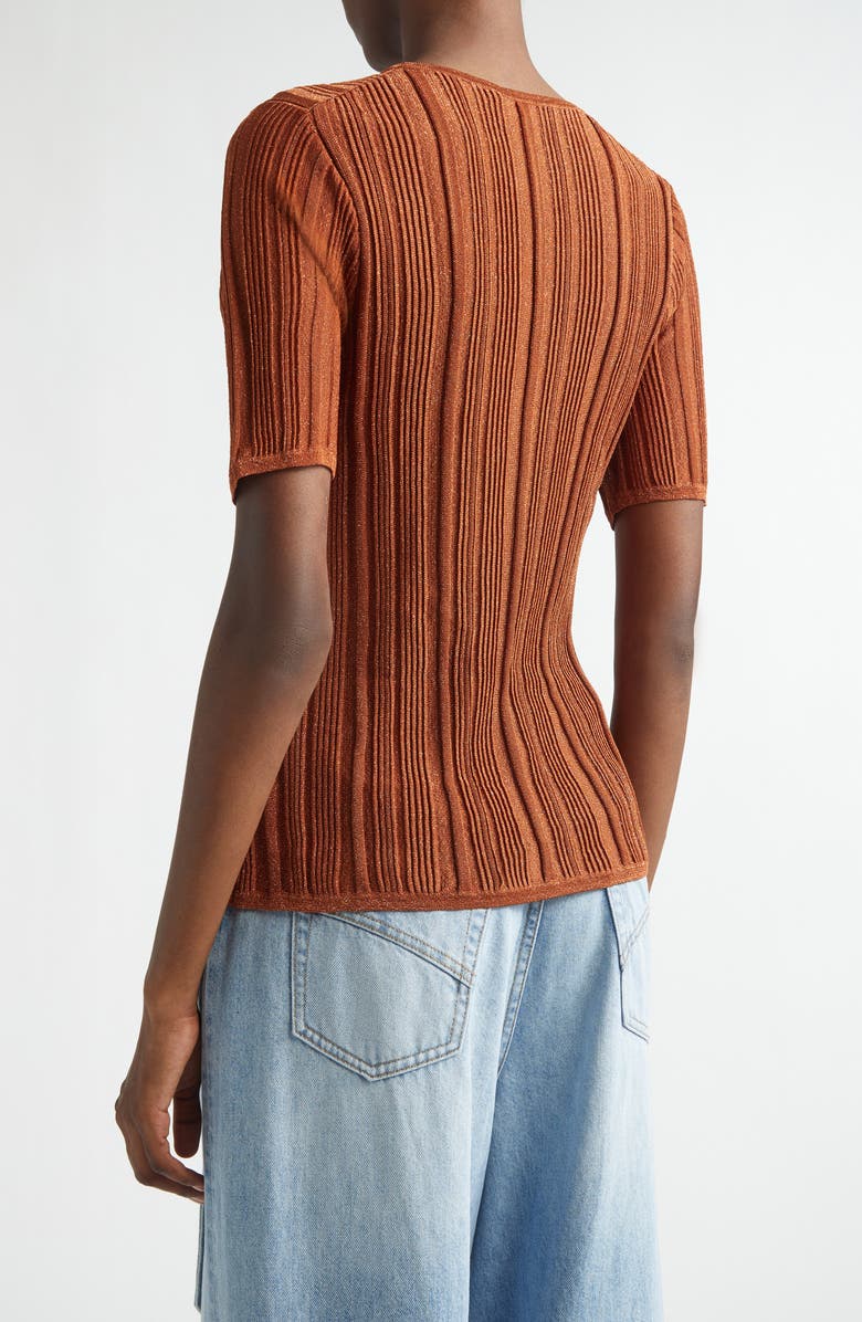 Zimmermann Indra Short Sleeve Shimmer Rib Sweater, Alternate, color, Metallic Tan