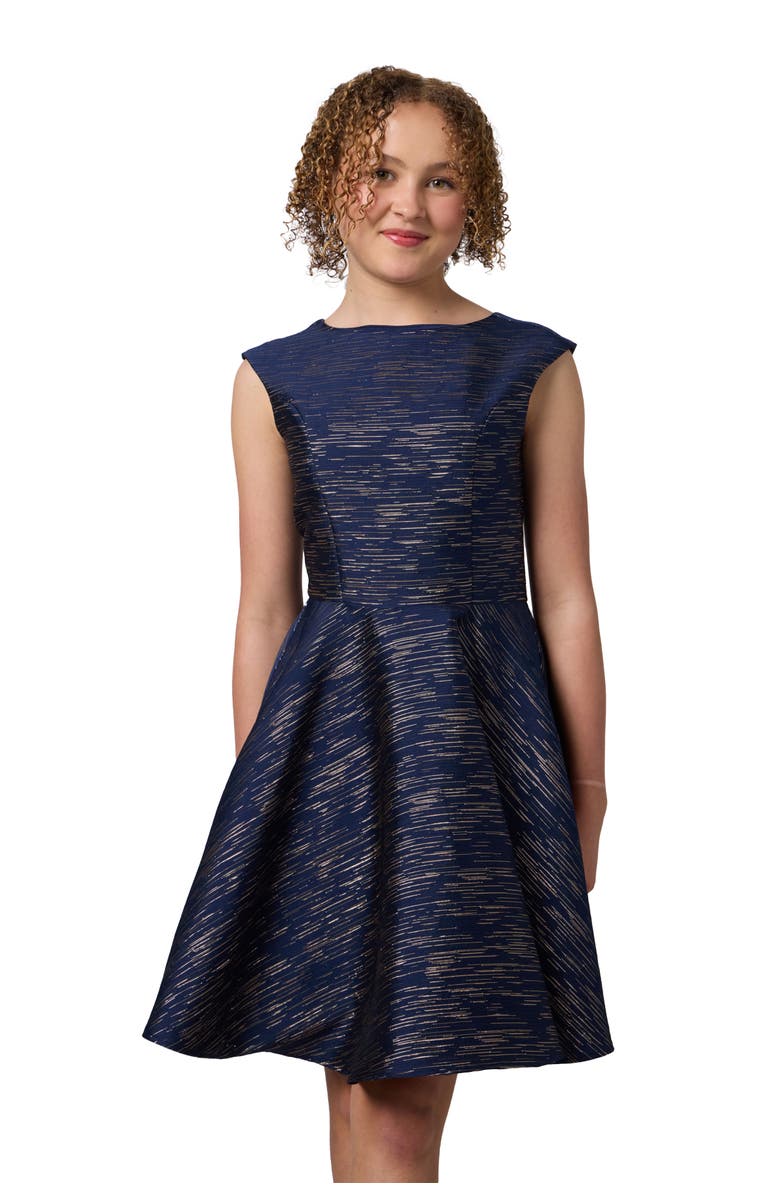 Un Deux Trois Cap Sleeve Boat Neck Dress In Longer Length, Main, color, Navy