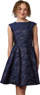 Un Deux Trois Cap Sleeve Boat Neck Dress In Longer Length